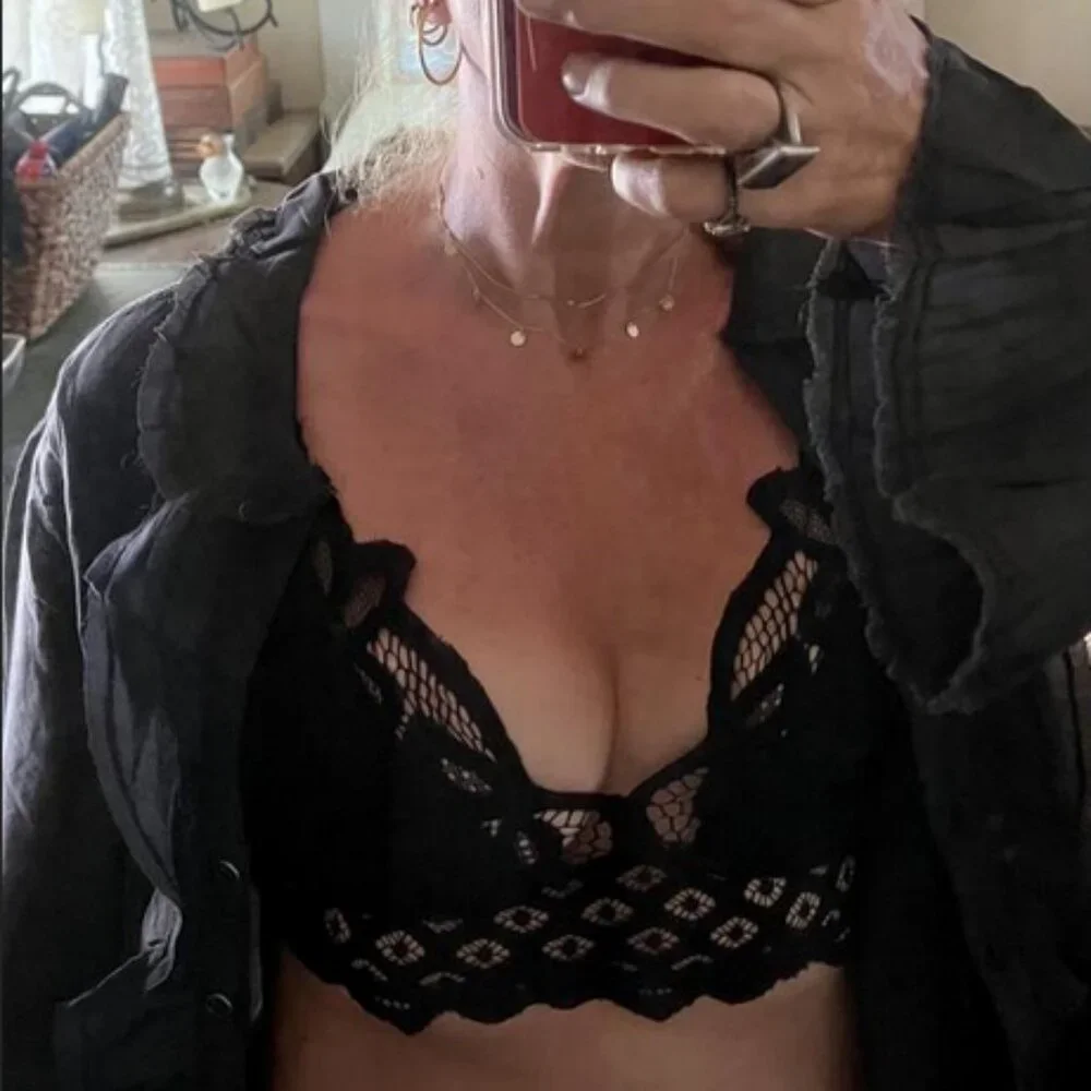 Free People Fp One Adella Bralette Lace Criss Cross Smocked Black Bra Top